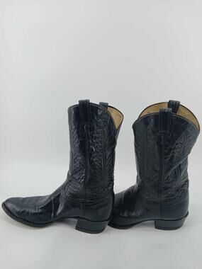 Vintage Tony Lama 8612 Cowboy Boots Men 9 Black Elephant Print Leather Western Vtg Tony Lama Boots 8612 Black Leather Elephant Print Cowboy  main image 4